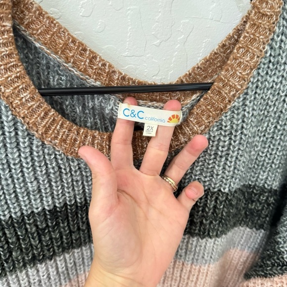 C&C California Crew Neck Sweater Womens Marl Striped Canyon 2X - Picture 3 of 7
